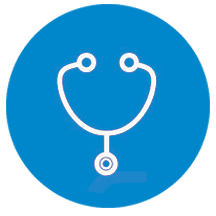 A Stethoscope Symbol on a Blue Circle