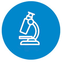 Microscope Symbol on a Blue Circle