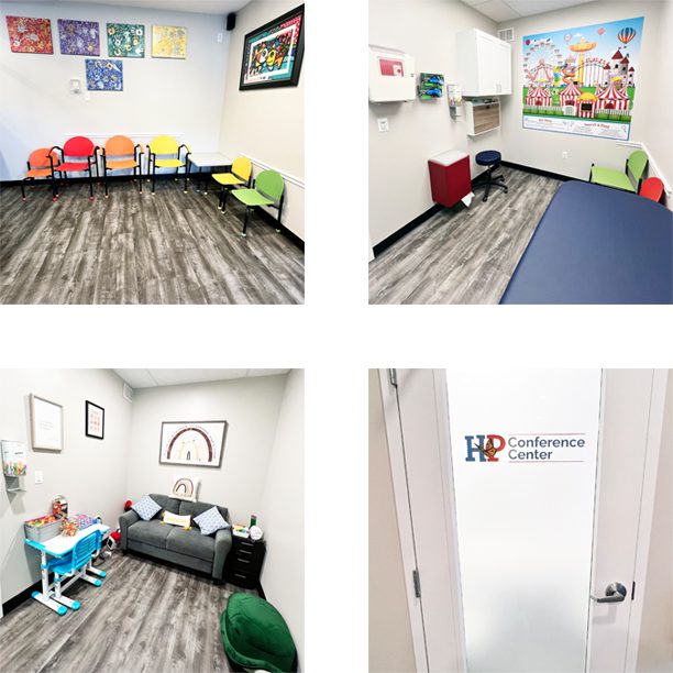 Here’s an alt tag for the image: Colorful waiting room and play areas. Here's an alt tag for the image: Colorful waiting room and play areas.